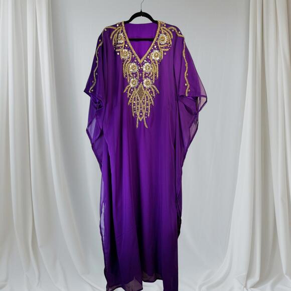 Purple Embellished Ethnic Kaftan‎ Women's Dress